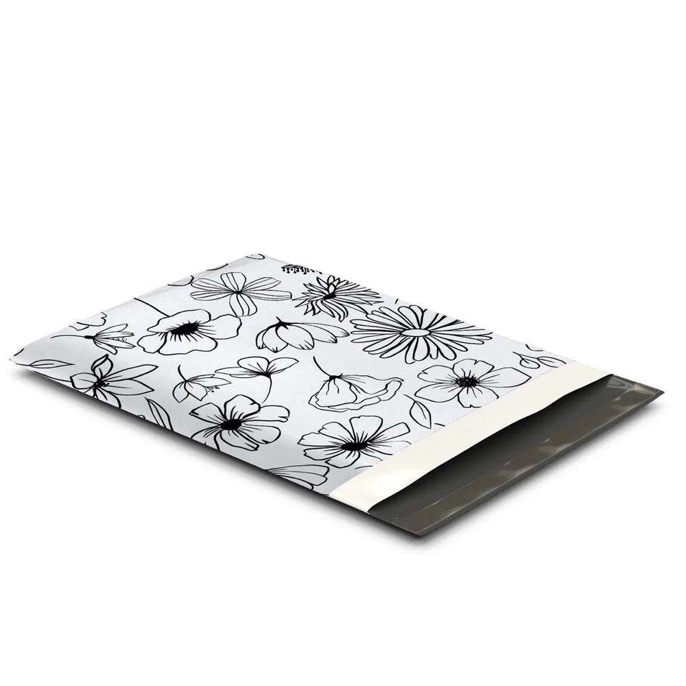 Black & White Sketched Floral Poly Mailer’s 10x13 Pack of 25 - Picture 4 of 7